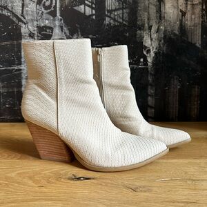 Ivory Vegan Leather Croc Booties Size 8.5